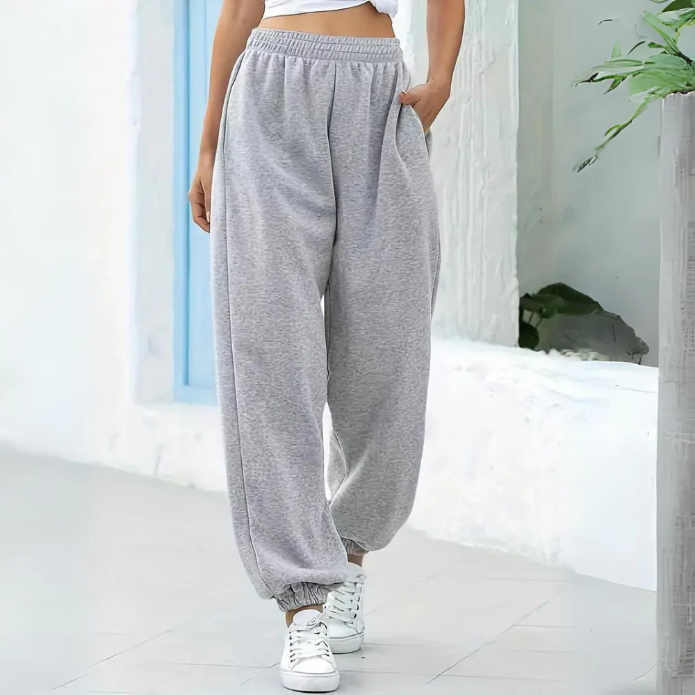 Breathable women's jogger pants – high-waisted, soft polyester, for casual wear
