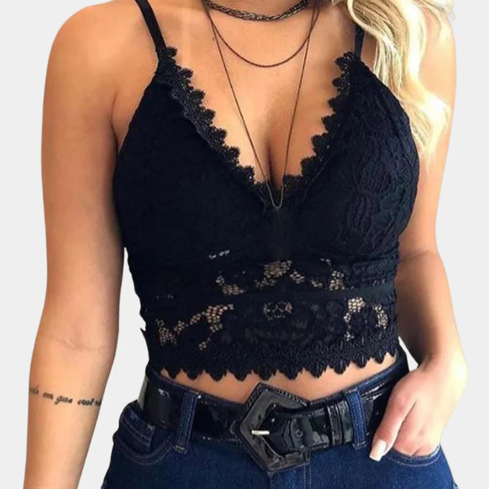 Breathable women’s lace crop top – floral design, lightweight, for summer - Image 2