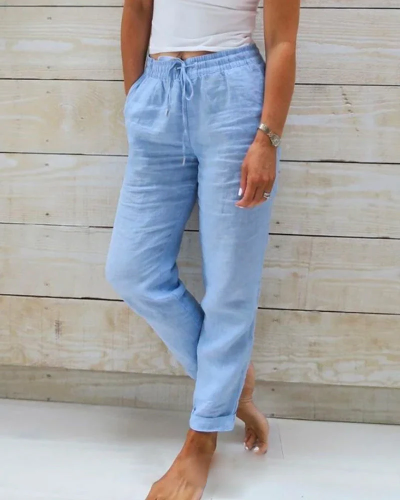 Breathable women's linen pants – elastic waist, high-quality fabric, for versatile occasions - Image 3