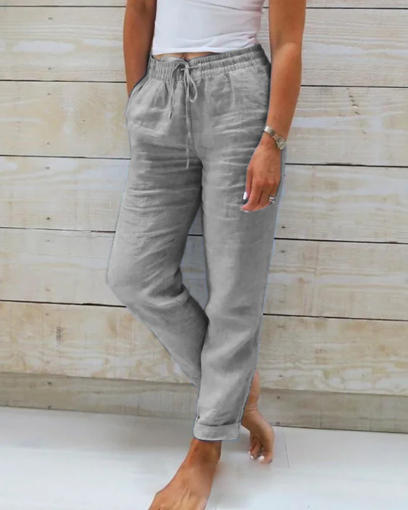 Breathable women's linen pants – elastic waist, high-quality fabric, for versatile occasions - Image 5