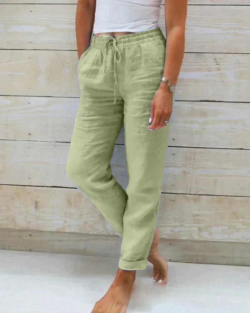 Breathable women's linen pants – relaxed fit, lightweight, for summer activities