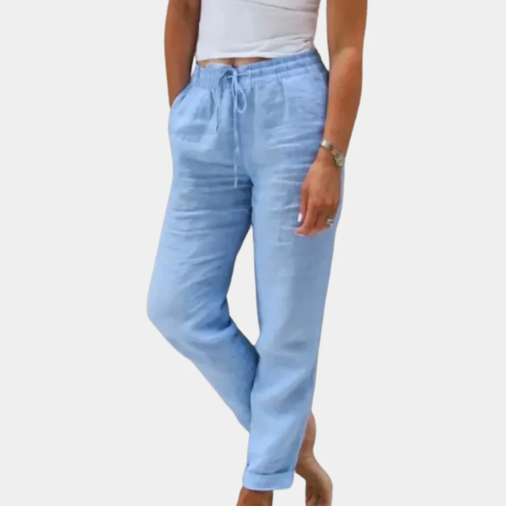 Breathable women's lounge pants – relaxed fit, cotton-linen blend, for summer