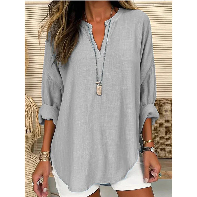 Breathable women's oversized top – V-neck design, soft cotton, for spring and summer - Image 2