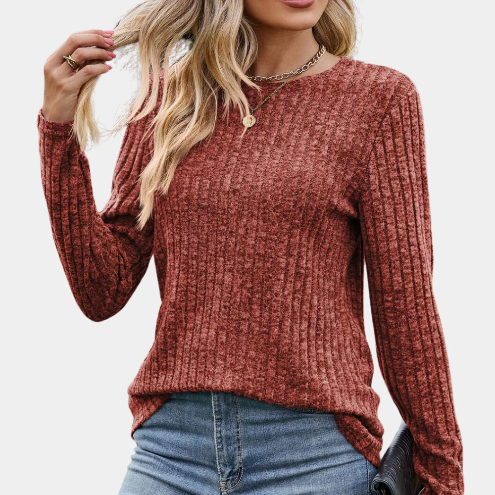 Breathable women’s ribbed long sleeve t-shirt – round neck, high-quality cotton, ideal for spring and summer - Image 5