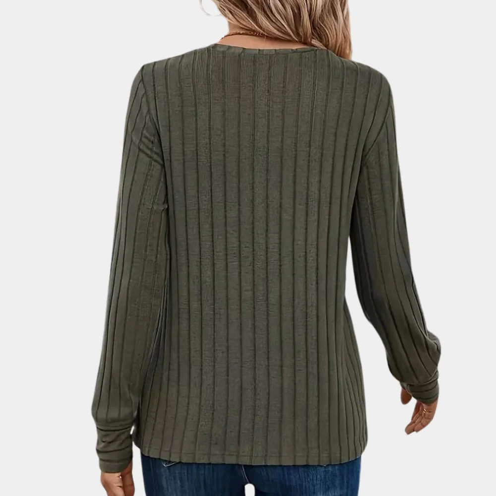Breathable women’s ribbed long sleeve t-shirt – round neck, high-quality cotton, ideal for spring and summer - Image 6