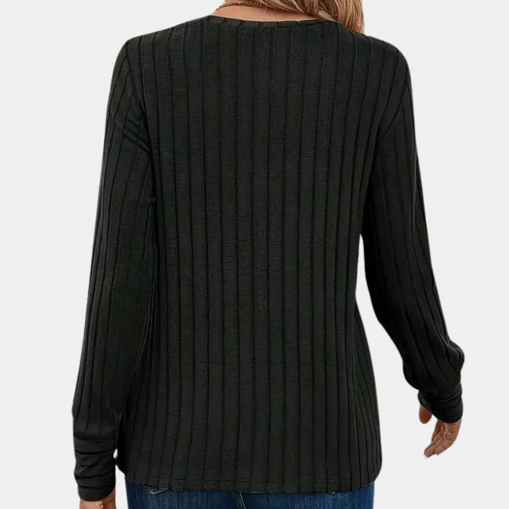 Breathable women’s ribbed long sleeve t-shirt – round neck, high-quality cotton, ideal for spring and summer - Image 7