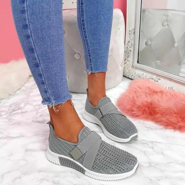 Breathable women's slip-on sneakers – adjustable strap, mesh, for casual wear