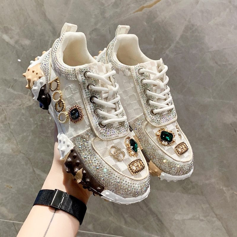 Breathable women's sneakers – slip-on diamond design, PU, for everyday wear