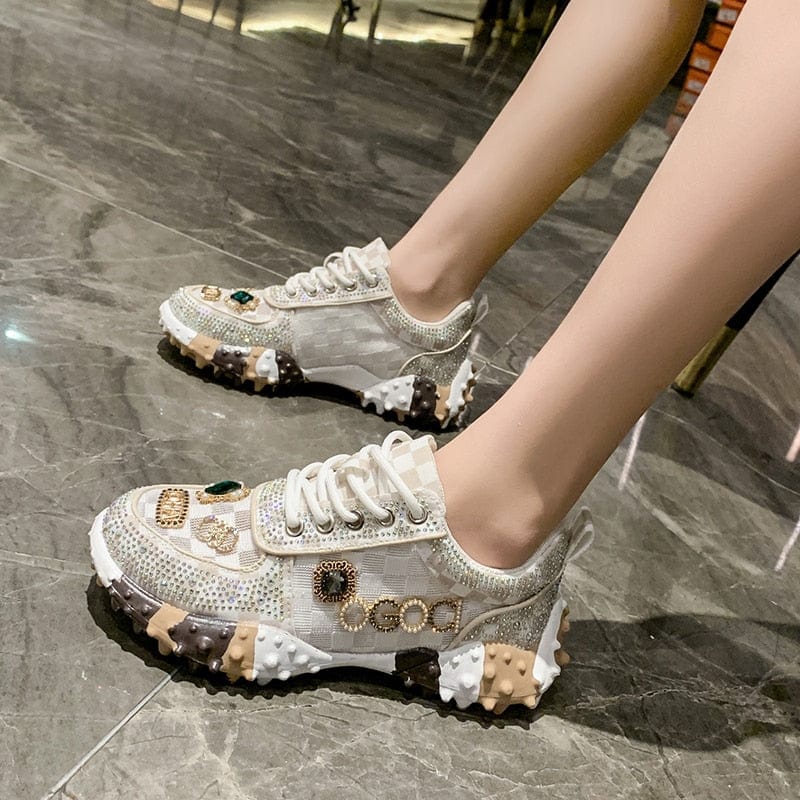 Breathable women's sneakers – slip-on diamond design, PU, for everyday wear - Image 3