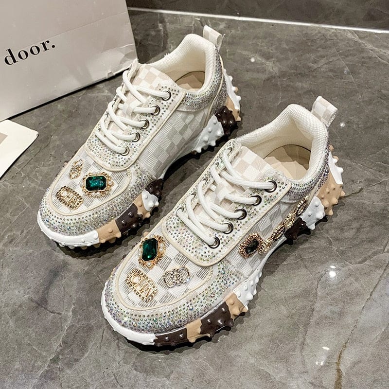 Breathable women's sneakers – slip-on diamond design, PU, for everyday wear - Image 4