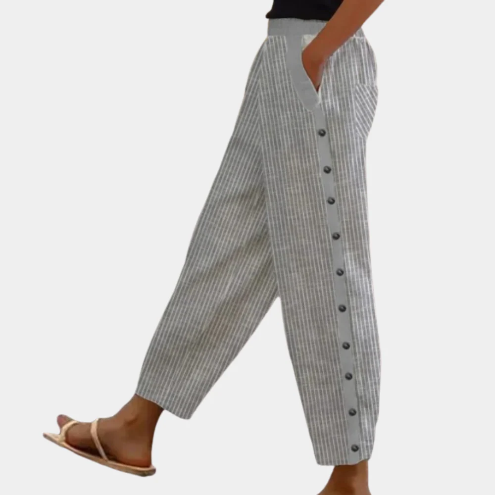 Breathable women's striped trousers – relaxed fit, lightweight fabric, for office and casual outings