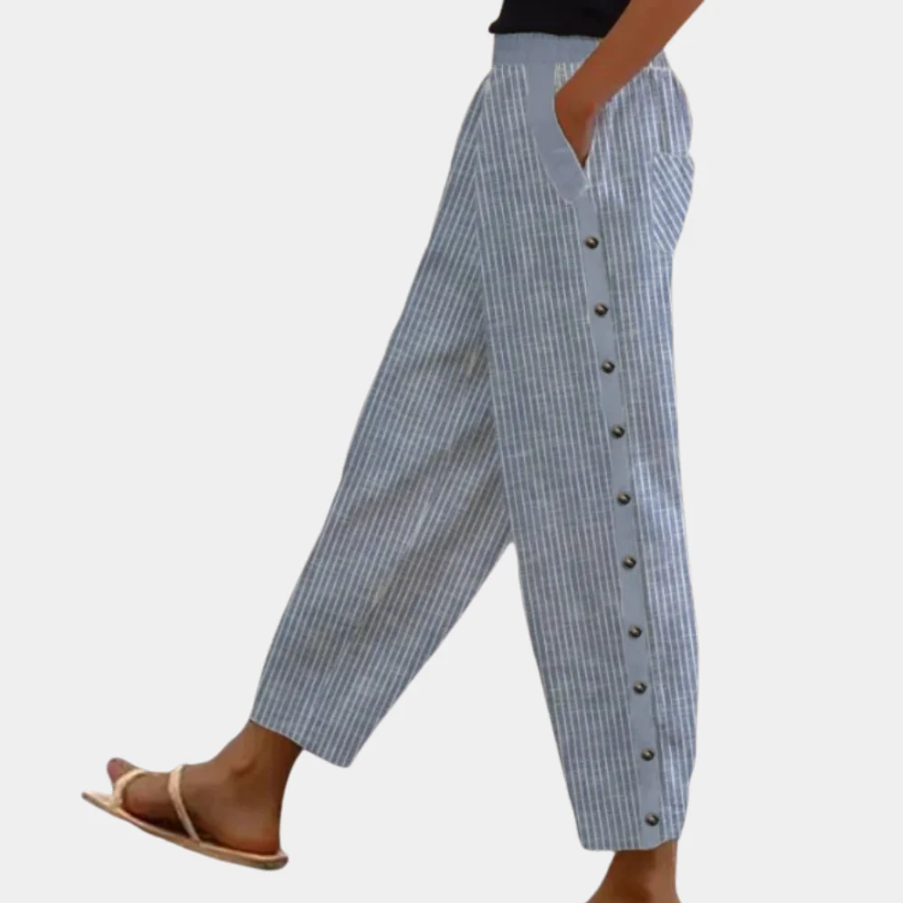 Breathable women's striped trousers – relaxed fit, lightweight fabric, for office and casual outings - Image 2