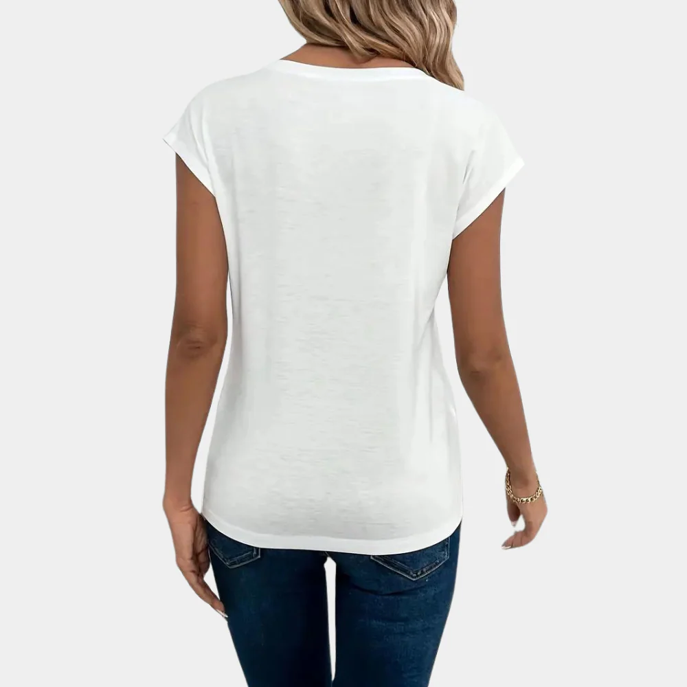 Breathable women's T-shirt – casual V-neck, cotton, for spring and summer - Image 2