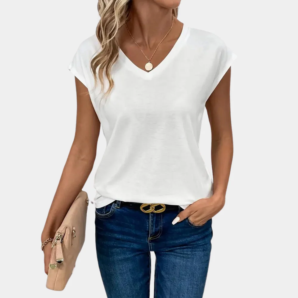 Breathable women's T-shirt – casual V-neck, cotton, for spring and summer - Image 4