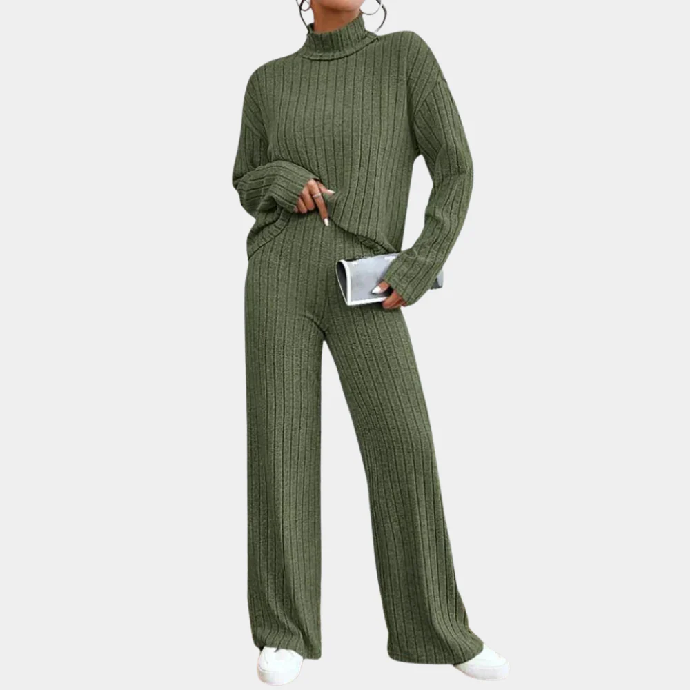Breathable women’s two-piece set – elegant ribbed design, 100% cotton, for office and casual wear