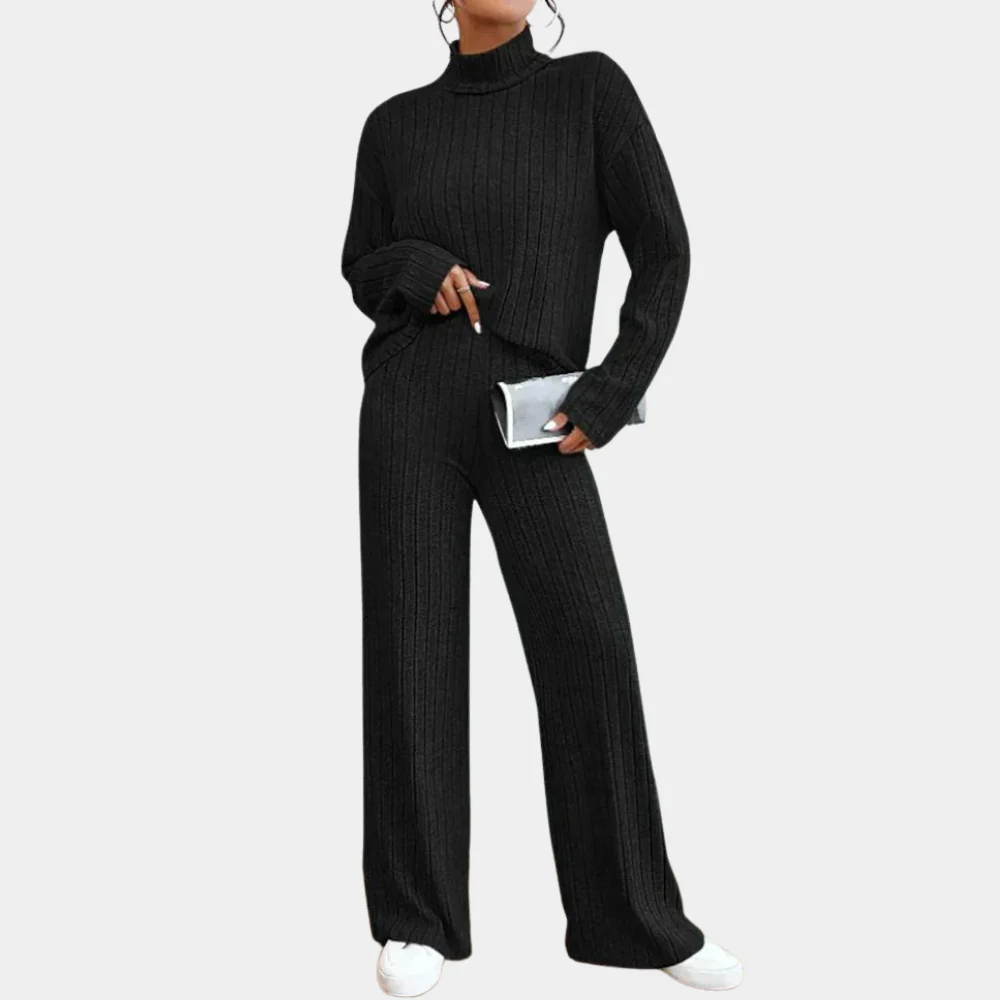 Breathable women’s two-piece set – elegant ribbed design, 100% cotton, for office and casual wear - Image 2