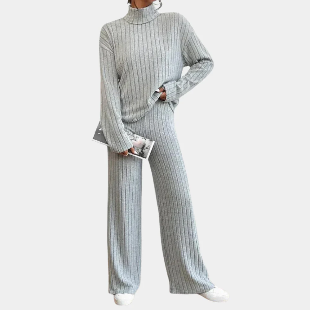 Breathable women’s two-piece set – elegant ribbed design, 100% cotton, for office and casual wear - Image 3