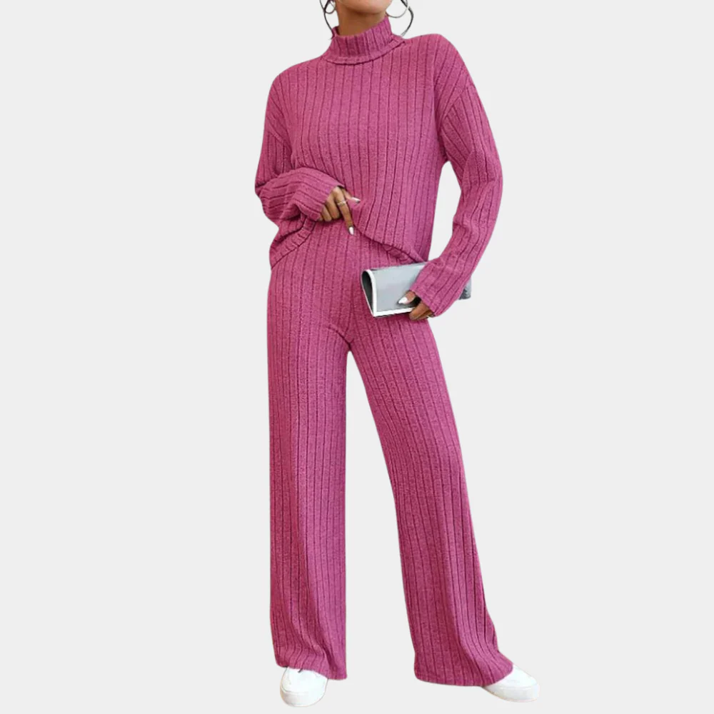 Breathable women’s two-piece set – elegant ribbed design, 100% cotton, for office and casual wear - Image 4