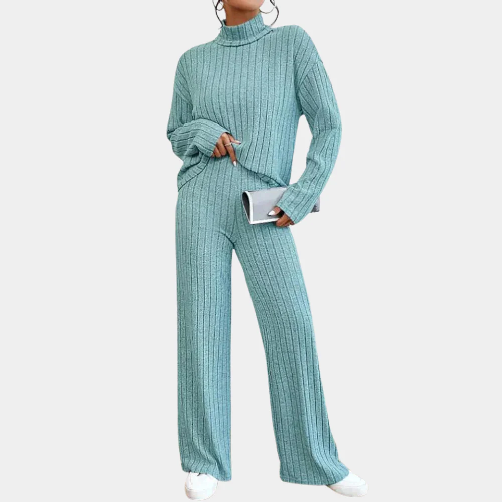 Breathable women’s two-piece set – elegant ribbed design, 100% cotton, for office and casual wear - Image 5