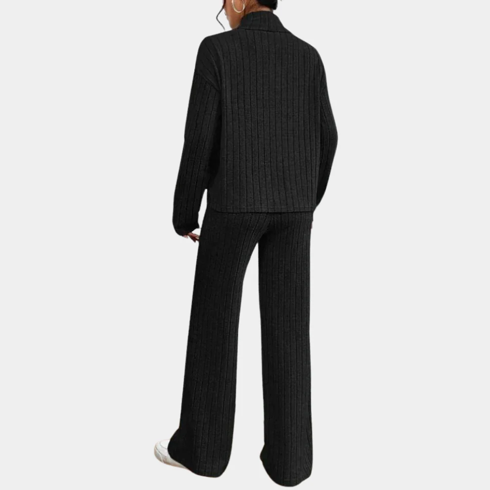 Breathable women’s two-piece set – elegant ribbed design, 100% cotton, for office and casual wear - Image 6