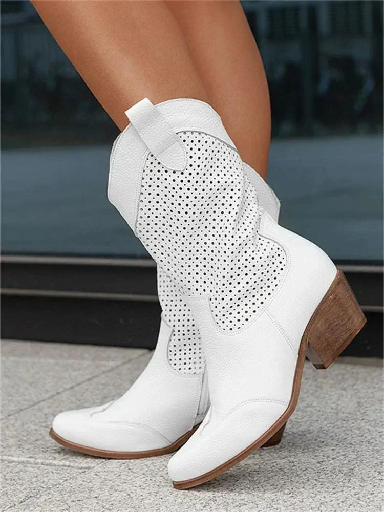 Breathable Womens Western Ankle Boots - Perforated Leather - Image 3