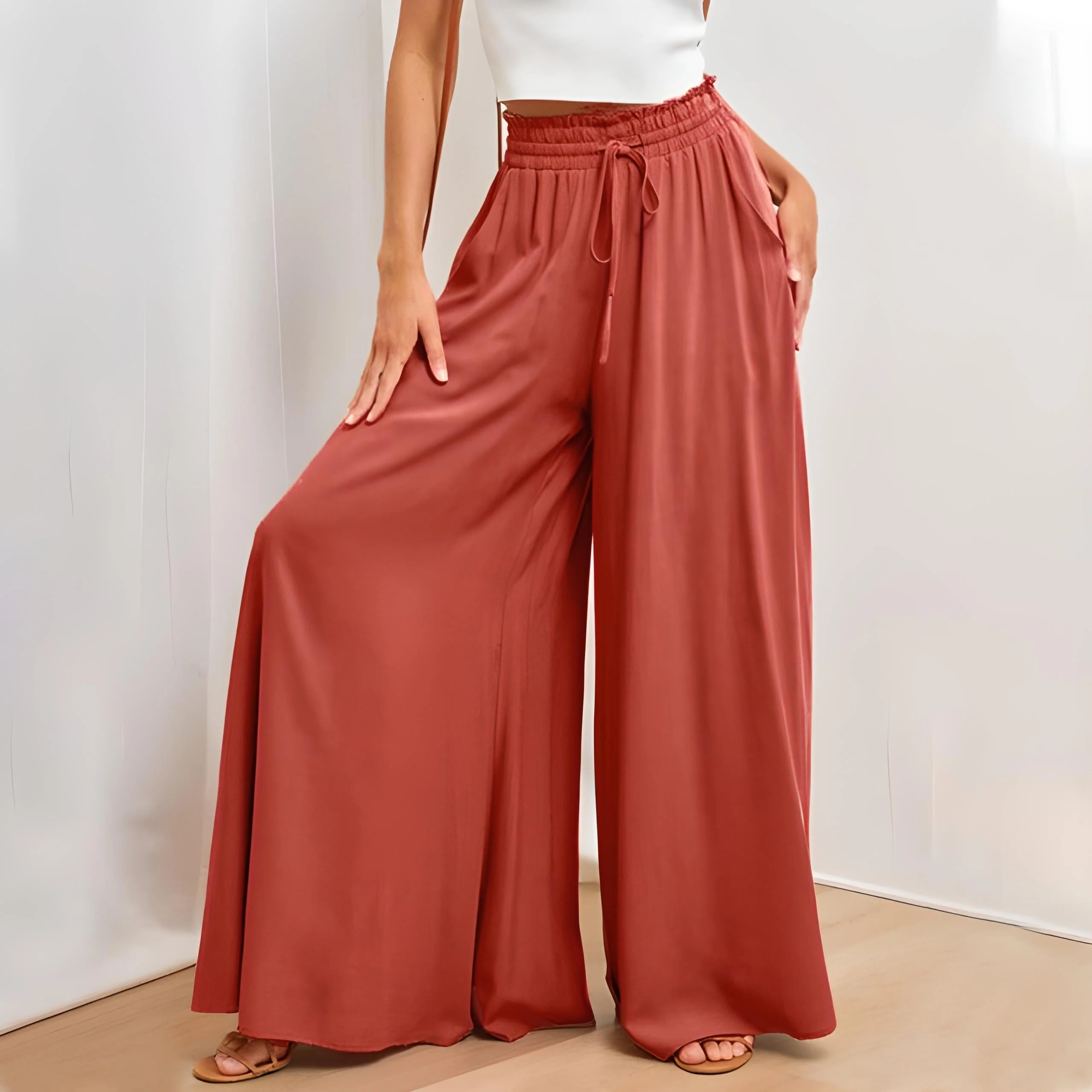 Breathable women's wide-leg pants – casual cut, comfortable fabric, for everyday wear - Image 8
