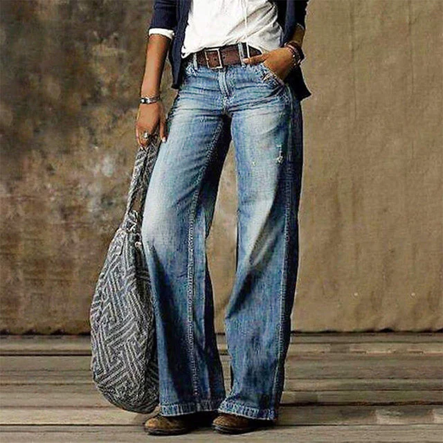 Breathable women’s wide-leg pants – classic denim style, comfortable, for everyday wear