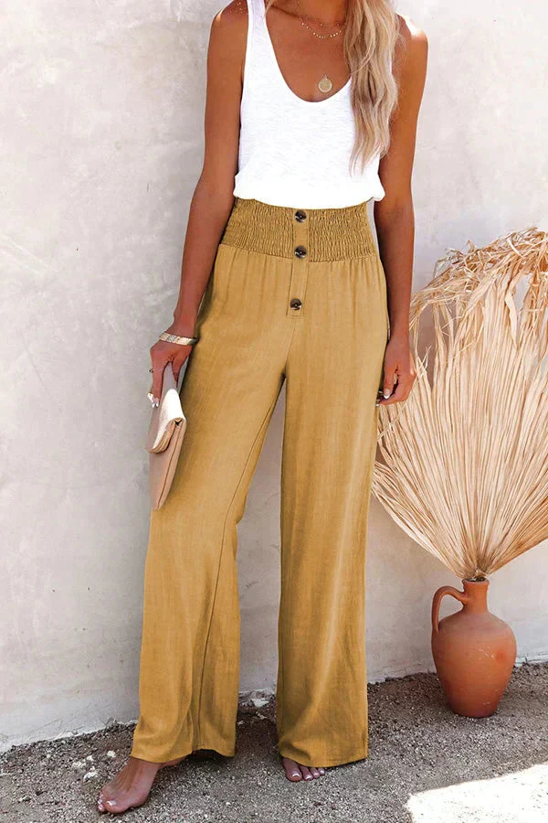 Breathable women's wide-leg pants – high-waisted, cotton blend, for casual wear - Image 10