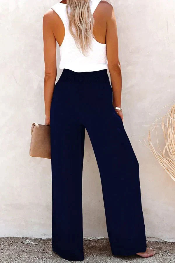 Breathable women's wide-leg pants – high-waisted, cotton blend, for casual wear - Image 2