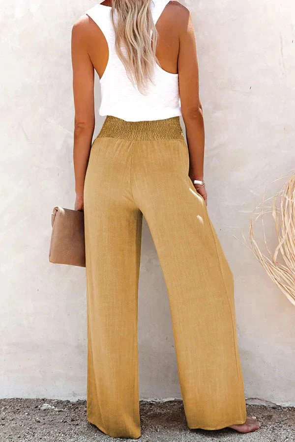 Breathable women's wide-leg pants – high-waisted, cotton blend, for casual wear - Image 3