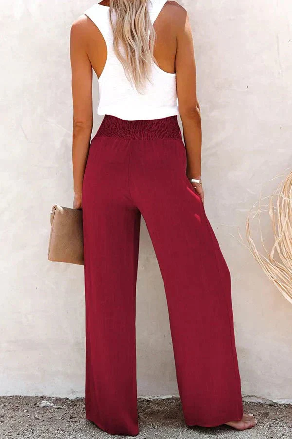 Breathable women's wide-leg pants – high-waisted, cotton blend, for casual wear - Image 5