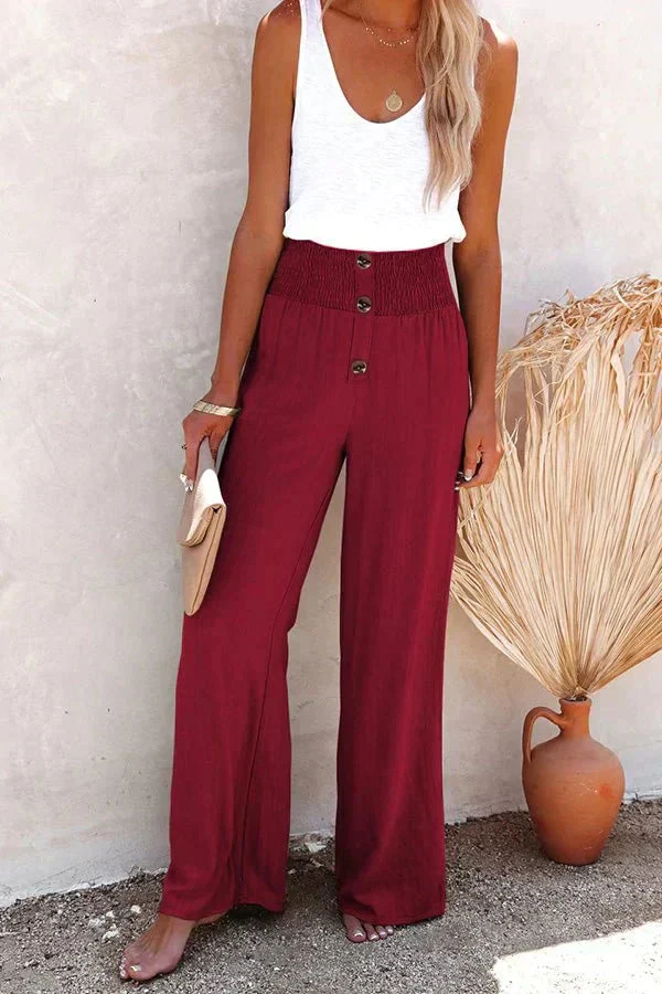 Breathable women's wide-leg pants – high-waisted, cotton blend, for casual wear - Image 8