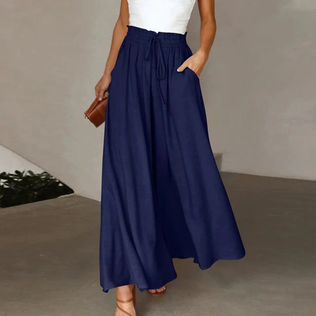 Breathable women's wide-leg pants – high-waisted, lightweight fabric, for summer outings