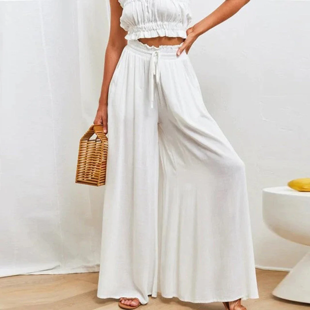 Breathable women's wide-leg pants – high-waisted, lightweight fabric, for summer outings - Image 2