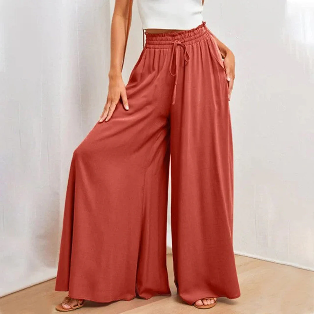 Breathable women's wide-leg pants – high-waisted, lightweight fabric, for summer outings - Image 3