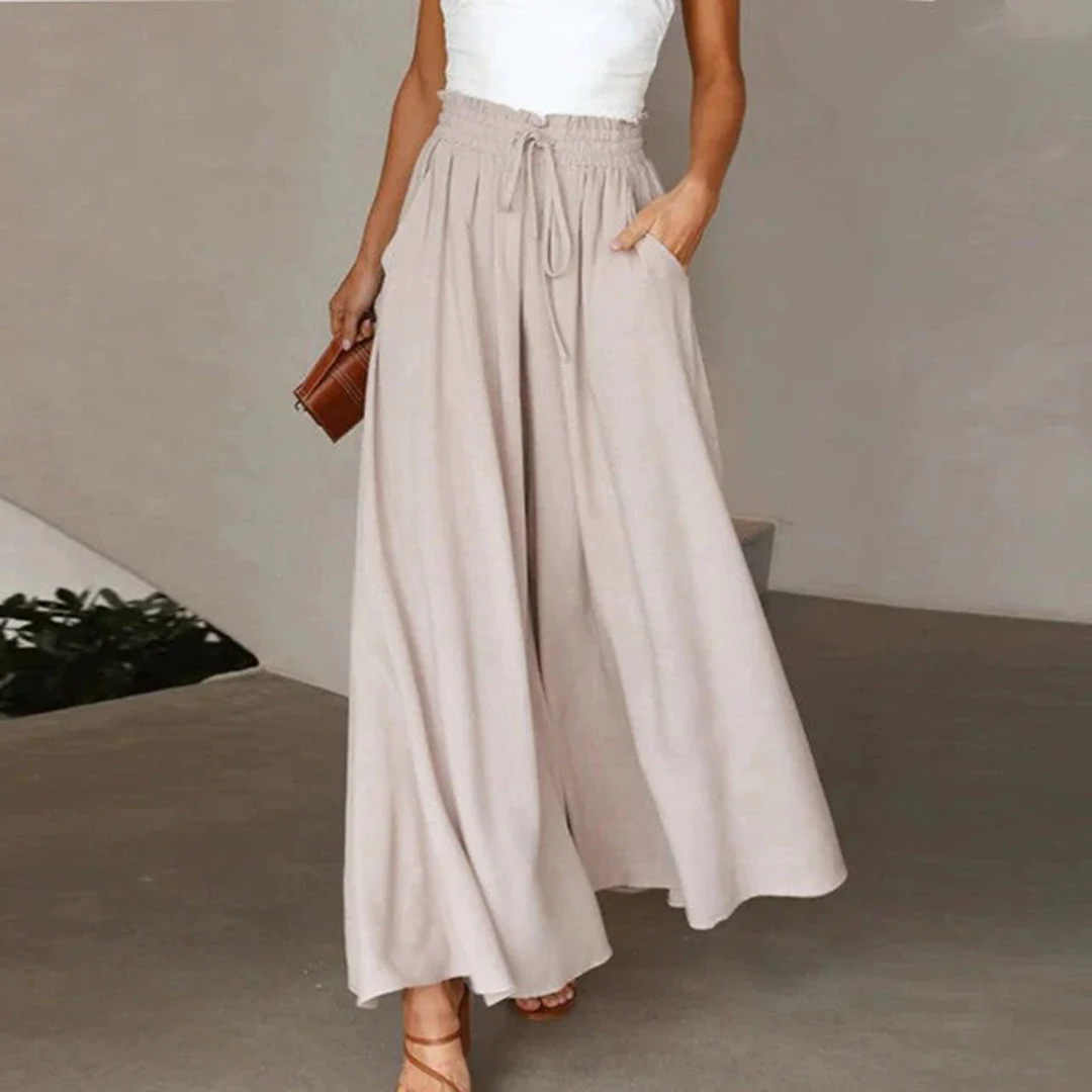 Breathable women's wide-leg pants – high-waisted, lightweight fabric, for summer outings - Image 5