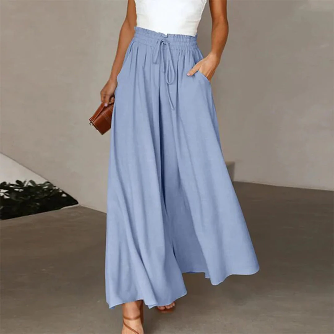 Breathable women's wide-leg pants – high-waisted, lightweight fabric, for summer outings - Image 6