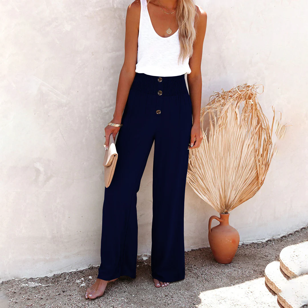 Breathable women’s wide-leg pants – high-waisted, polyester, for versatile occasions - Image 4