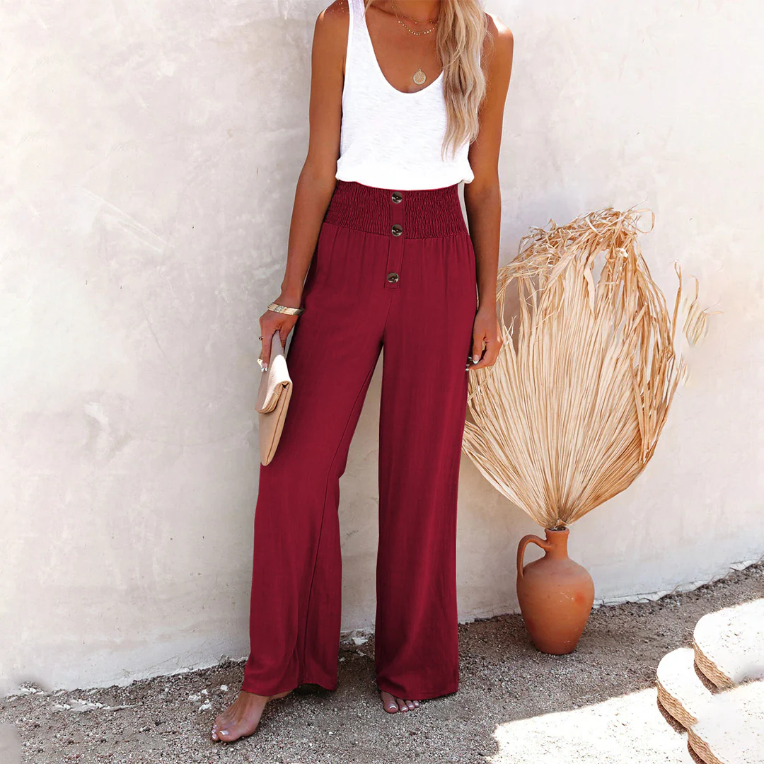 Breathable women’s wide-leg pants – high-waisted, polyester, for versatile occasions - Image 6