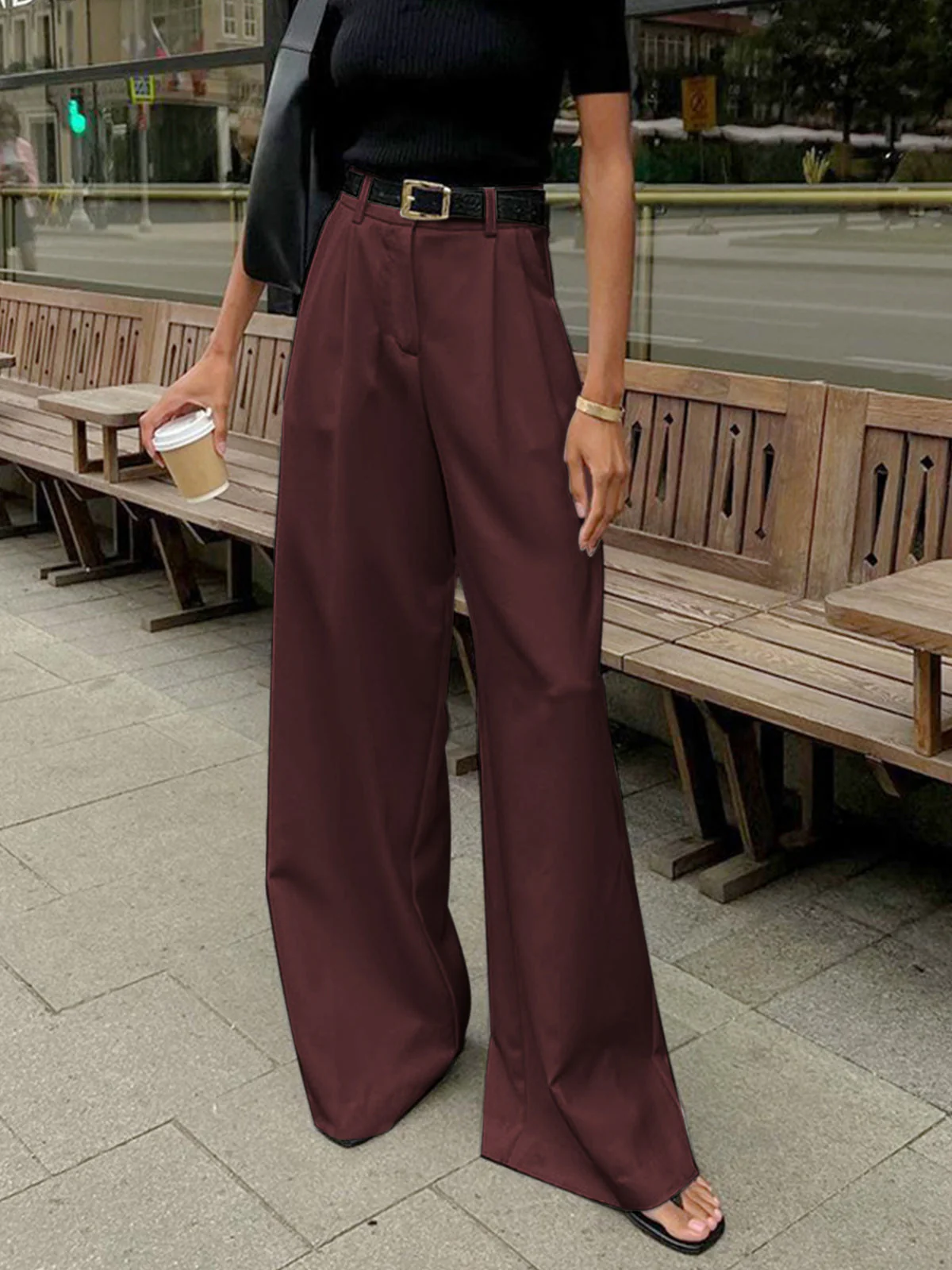 Breathable women’s wide-leg trousers – relaxed fit, easy-care fabric, for casual and office wear - Image 10