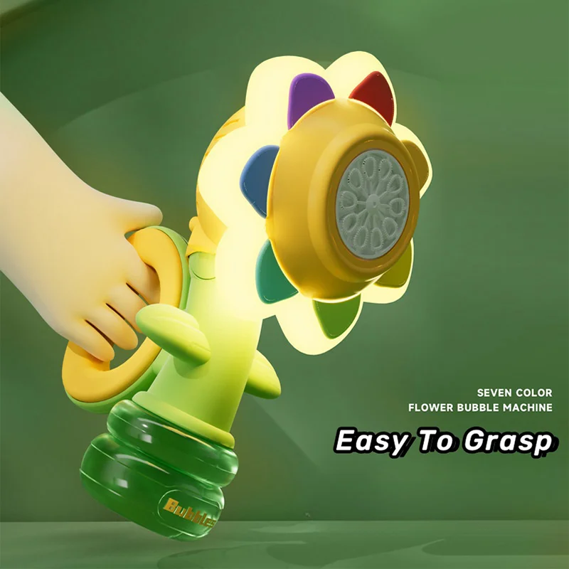 Bubble Machine Sunflower Bubble Maker Toy Kids Summer 2025 One Key Automatic Light Dancing Gift - Image 2
