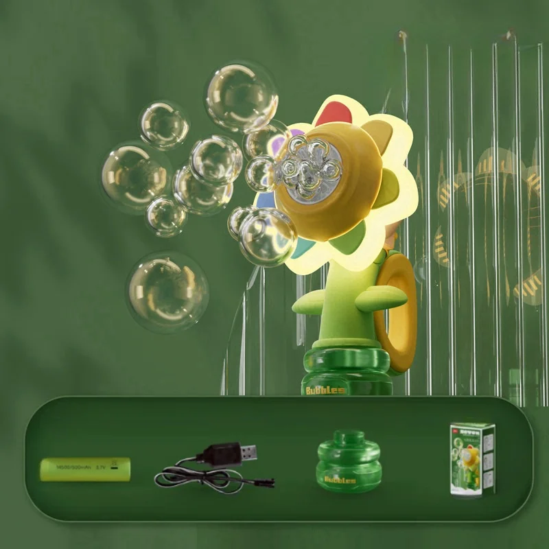 Bubble Machine Sunflower Bubble Maker Toy Kids Summer 2025 One Key Automatic Light Dancing Gift - Image 7