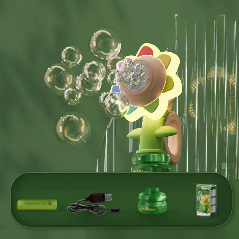 Bubble Machine Sunflower Bubble Maker Toy Kids Summer 2025 One Key Automatic Light Dancing Gift - Image 8