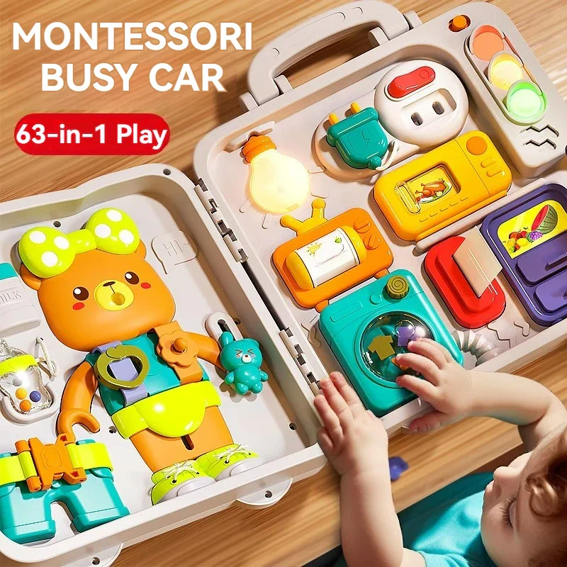 Busy Board 63 In 1 Montessori Sensory Toy Travel Friendly With Music Lights Switches Early Learning Play 2025