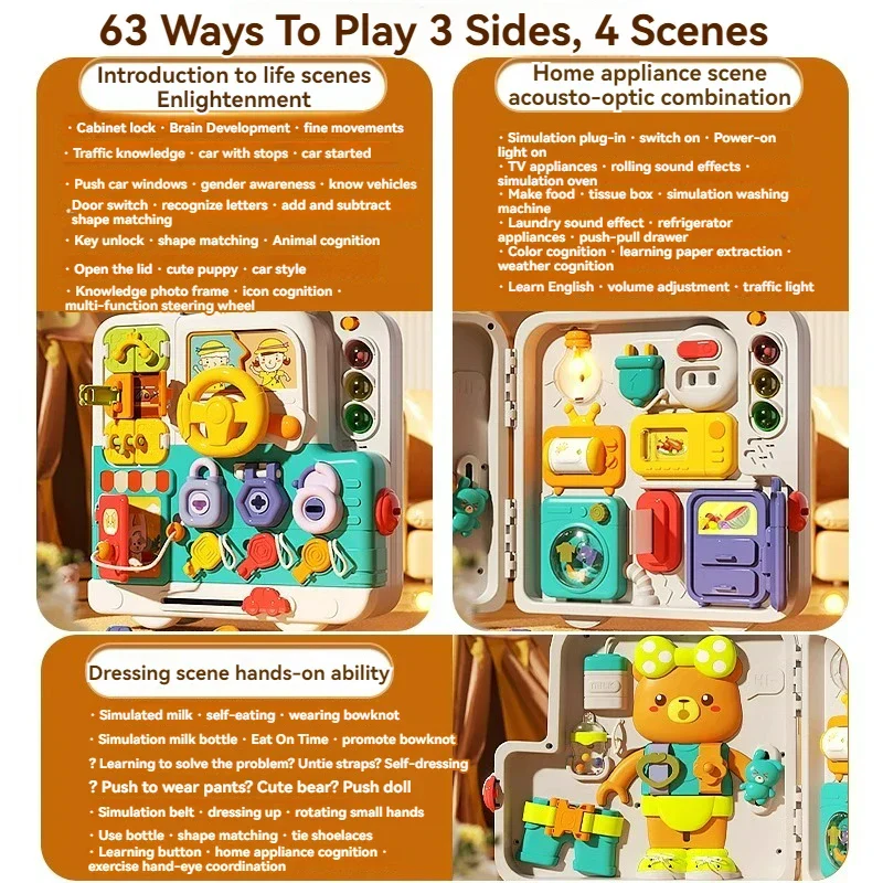Busy Board 63 In 1 Montessori Sensory Toy Travel Friendly With Music Lights Switches Early Learning Play 2025 - Image 5