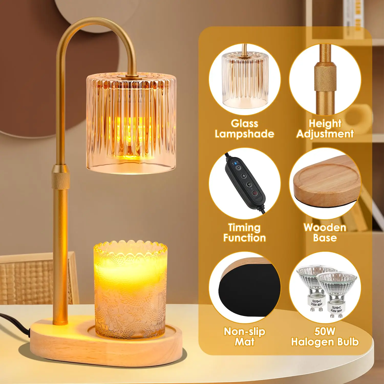 Candle Warmer Lamp Adjustable Height With Timer Modern Flame Free Home Decor Fall 2025 Safe Ambient Light - Image 3