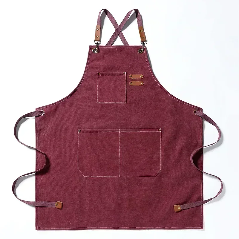Canvas Apron Adjustable Crossback Work Apron For Kitchen Chef Restaurant Cafe Fall 2025 Durable Pockets - Image 11
