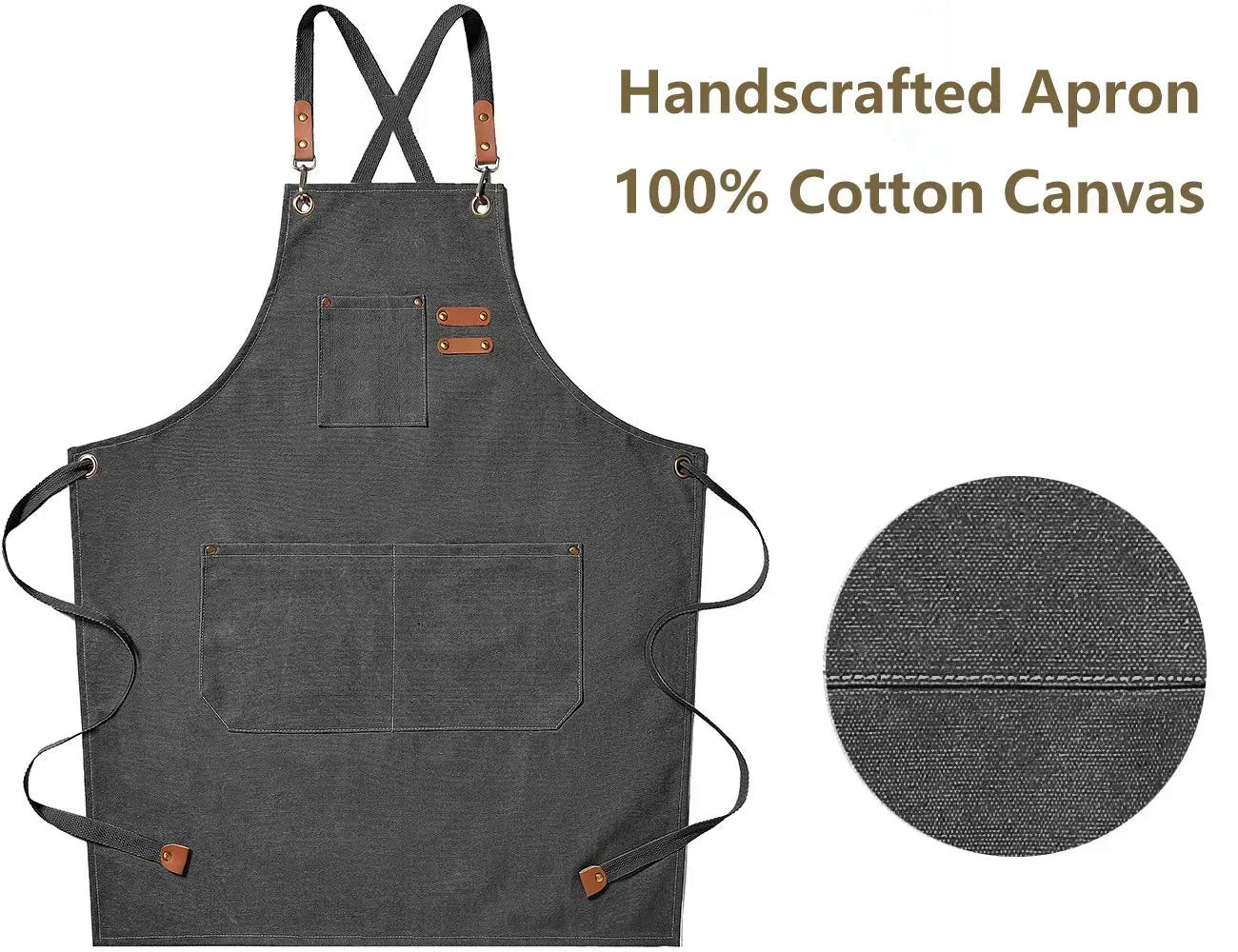 Canvas Apron Adjustable Crossback Work Apron For Kitchen Chef Restaurant Cafe Fall 2025 Durable Pockets - Image 2