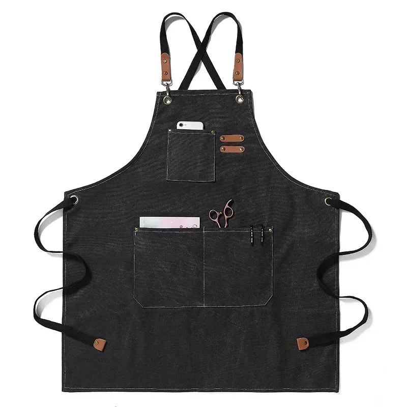 Canvas Apron Adjustable Crossback Work Apron For Kitchen Chef Restaurant Cafe Fall 2025 Durable Pockets - Image 7