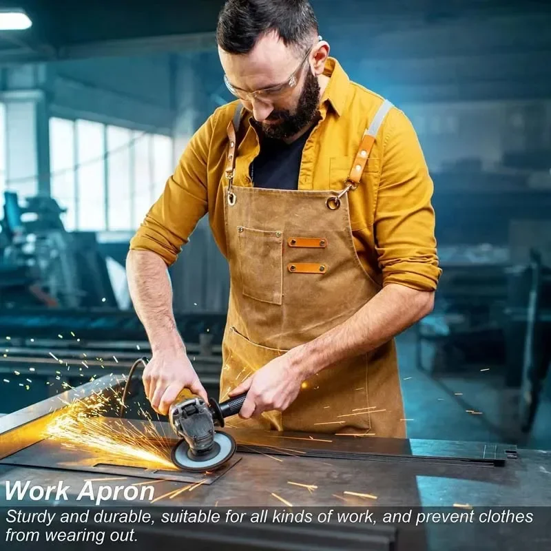 Canvas Apron Oil Proof Wipeable Kitchen Workshop Apron With Tool Pockets Adjustable Leather Straps Fall 2025 Gift - Image 4